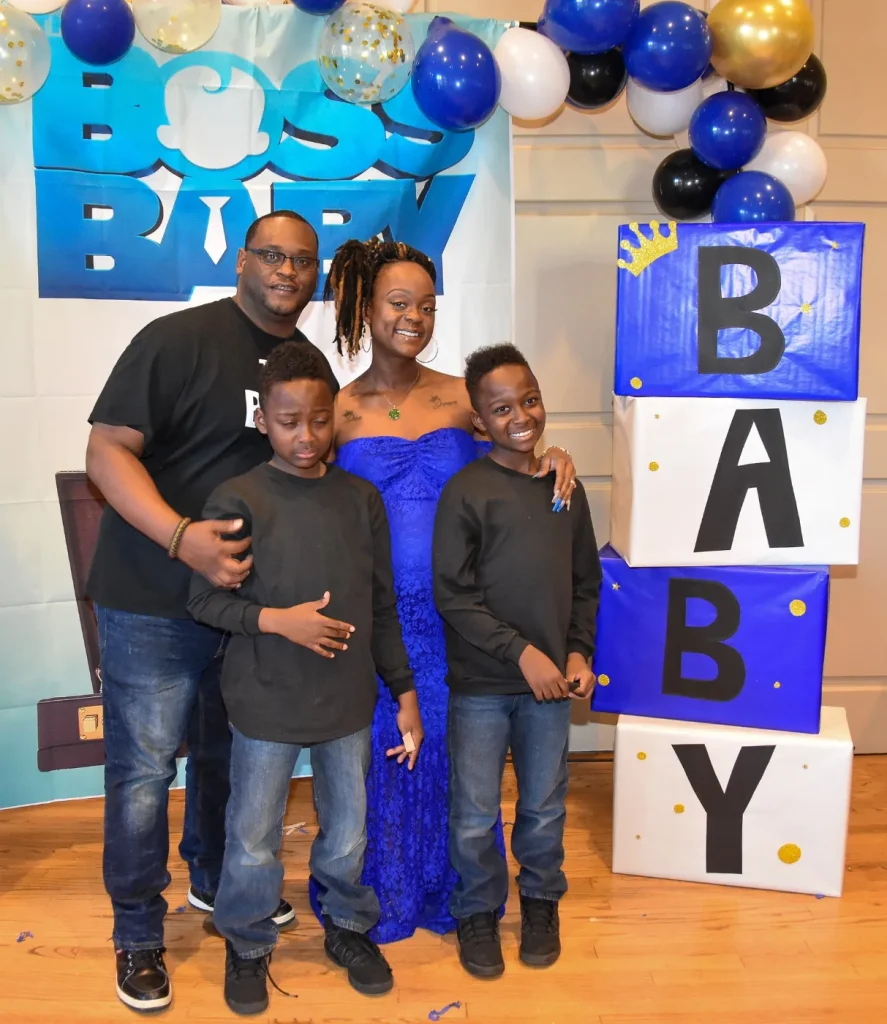 La’Zette, Nikia and their twin sons celebrating during LaSaaun’s baby shower.